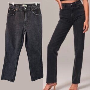 Abercrombie & Fitch Straight Jeans Size 8 High Rise Black Casual Stretch Denim